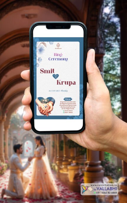 💍 Elegant Blue Bloom Ring Ceremony Digital Invitation | D. No. RCG-1045