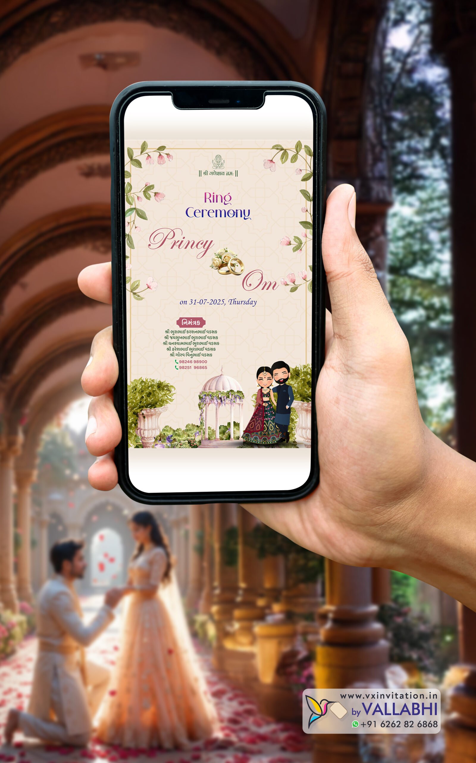 RCG-1091-1 🌸 Blush Garden Theme Ring Ceremony Digital Invitation | D. No. RCG-1091 - Image 1